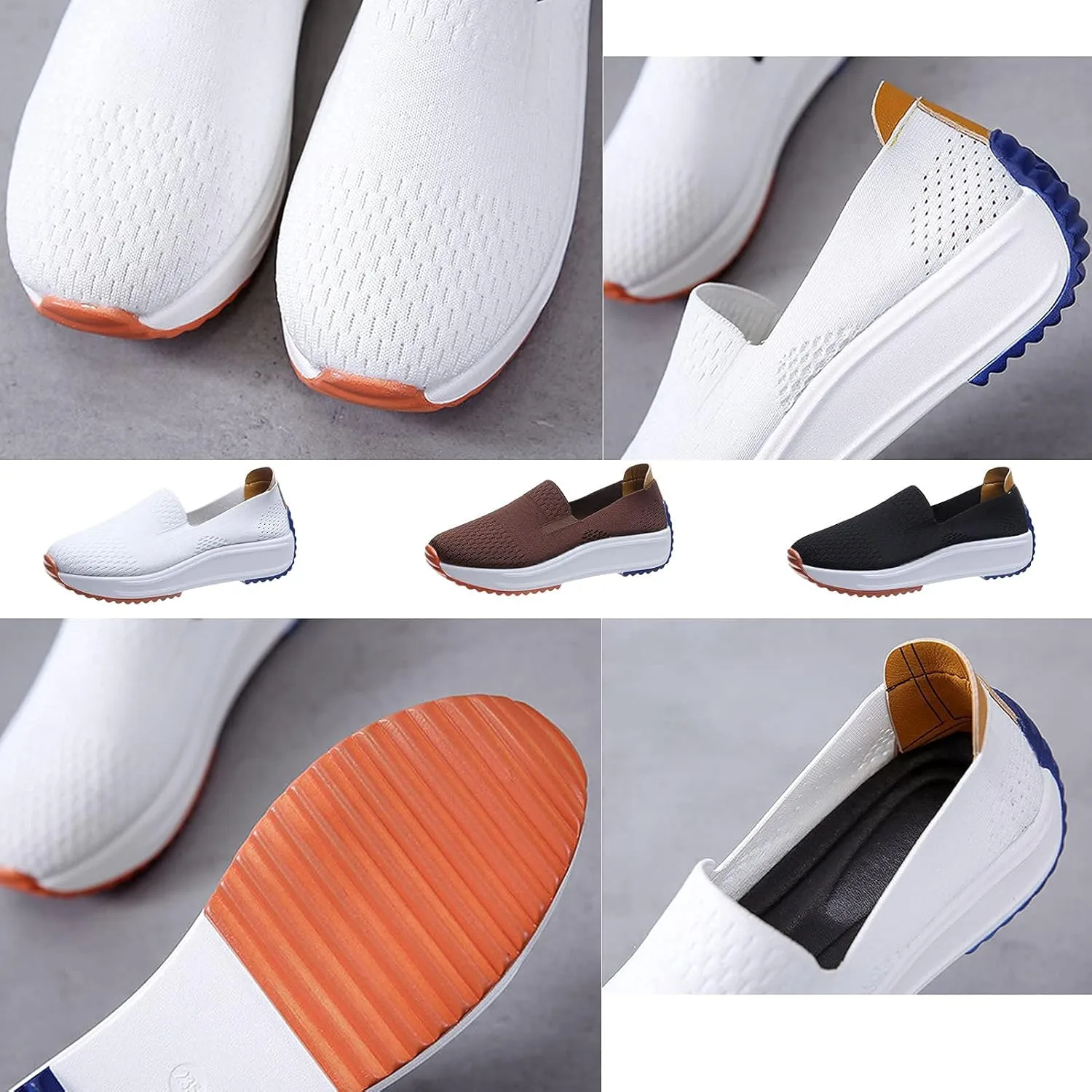 Women's Orthopedic Slip-On Walking Shoes, Comfort Loafers Wide Fit Knit Breathable Mesh Non-Slip Platform Flat Boat Shoes, Lightweight Soft Casual Sneakers