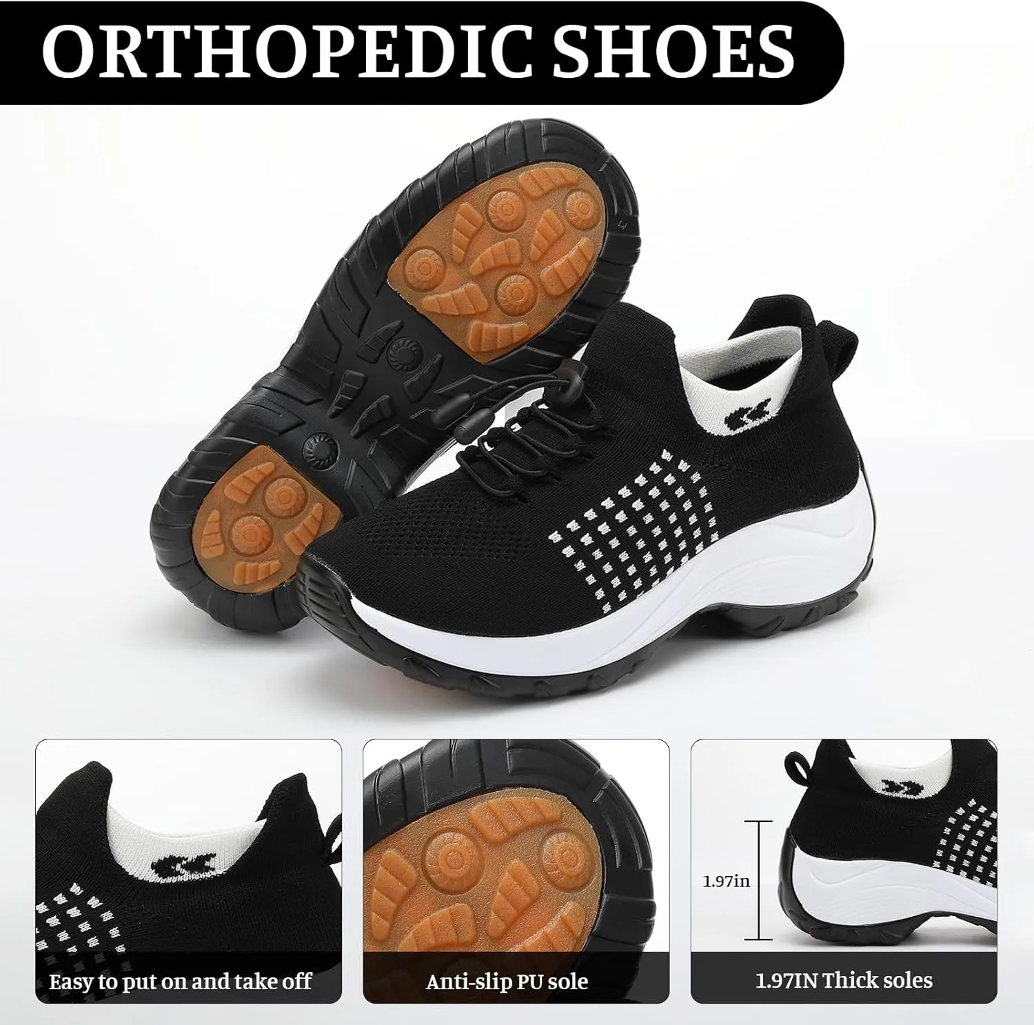 Women's Orthopedic Sneakers Comfortable Breathable Mesh Upper Walking Shoes Air Cushion Stretch Orthowear Shoes