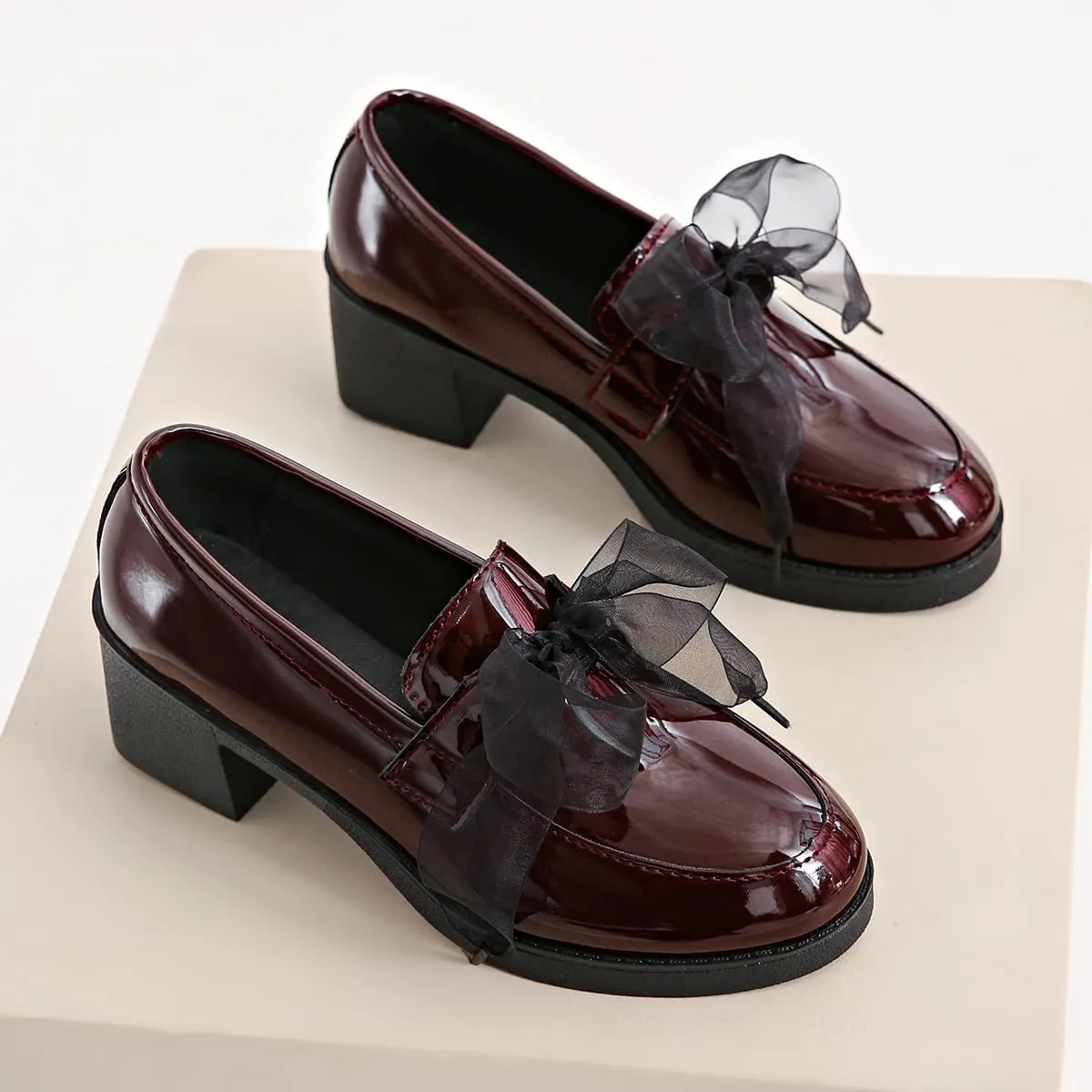 Women's Patent Leather Slip-On Penny Loafers Flats Bow Slip-On Stylish Loafers Dress Shoes