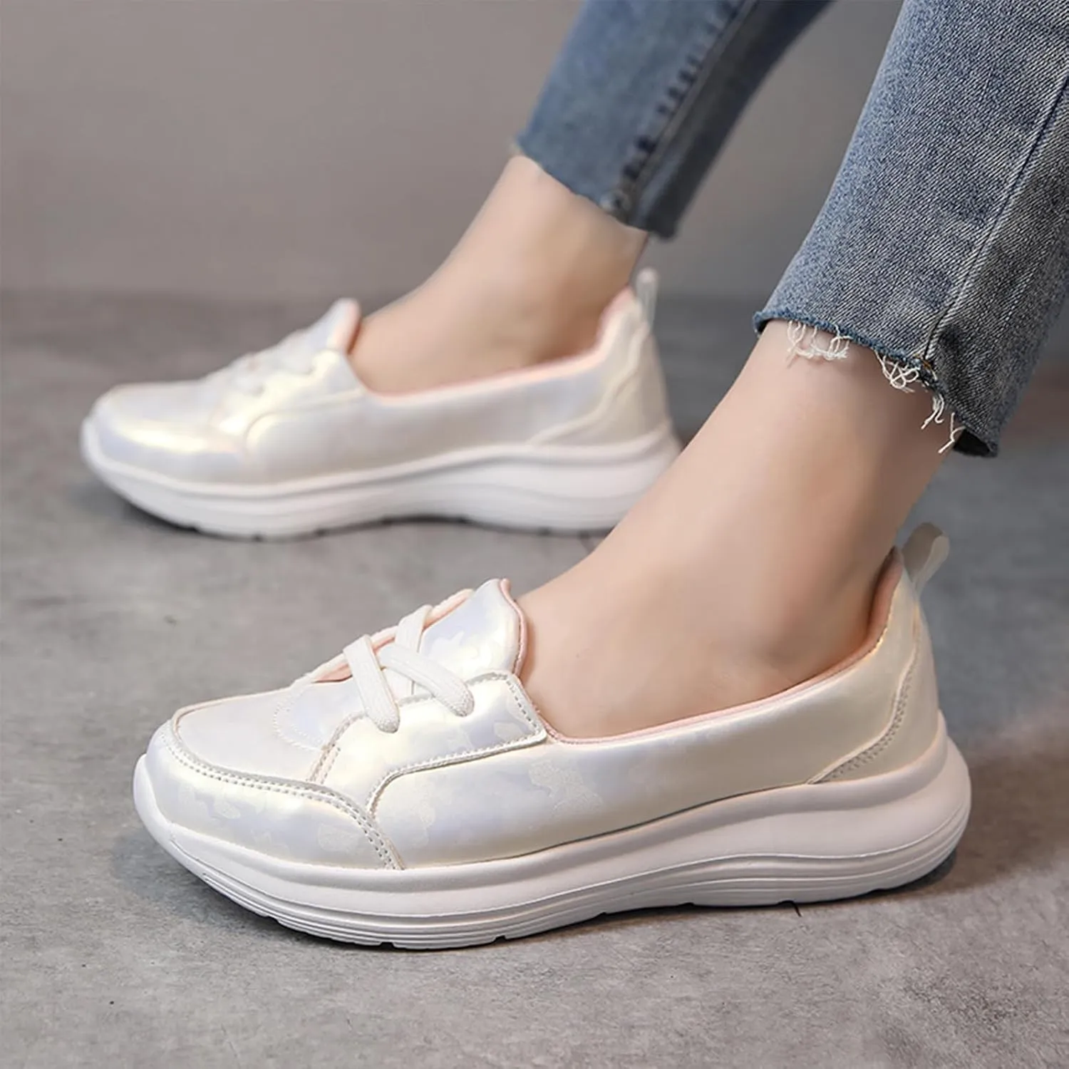 Women's Pattern Print Slip On Walking Shoes Comfortable Casual Arch Support Non-Slip Breathable Soft Sole Low Top Loafers Flats