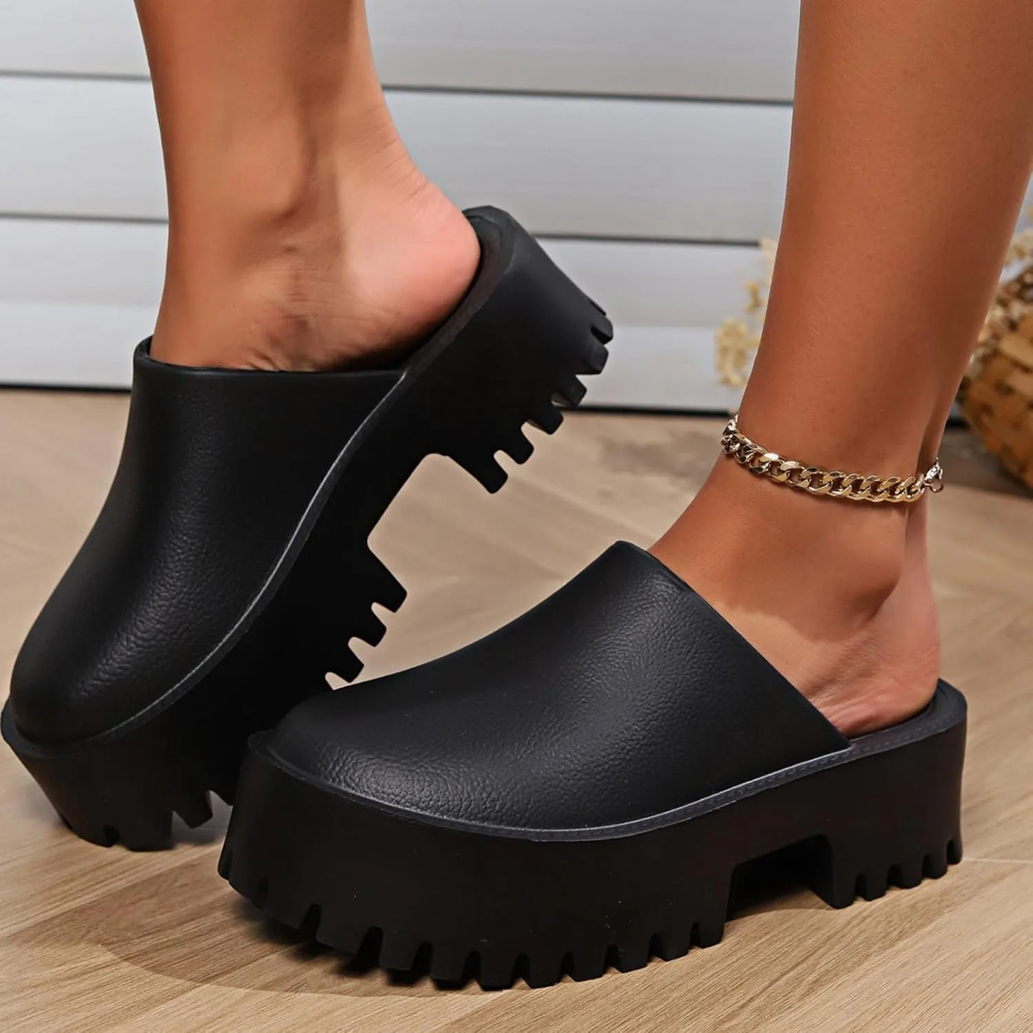 Womens Platform Mules Slip On Sandals Closed Toe Clogs Non-Slip Thick Sole Waterproof Slippers