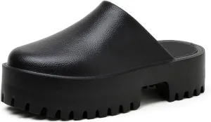 Womens Platform Mules Slip On Sandals Closed Toe Clogs Non-Slip Thick Sole Waterproof Slippers