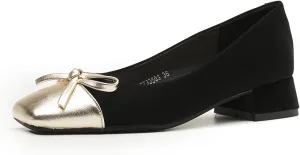 Women's Pumps Bow Tie Color Block Chunky Low Heels Square Toe Closed Toe Slip On Comfortable Heels Casual Fashion Dress Shoes