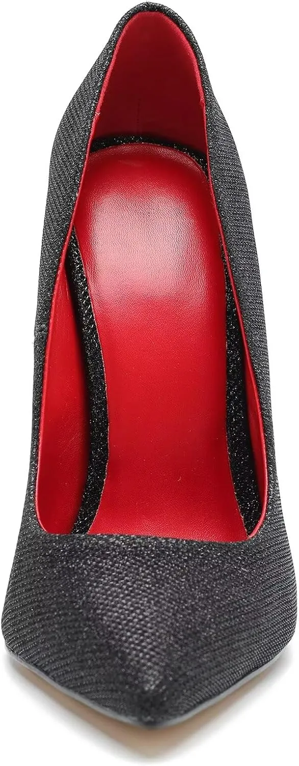 Women's Pumps High Heels 5.7 inch, Classic Sexy Pointed Toe Black Stiletto Heels Dress Wedding Party Office Shoes Slip On Plus Size