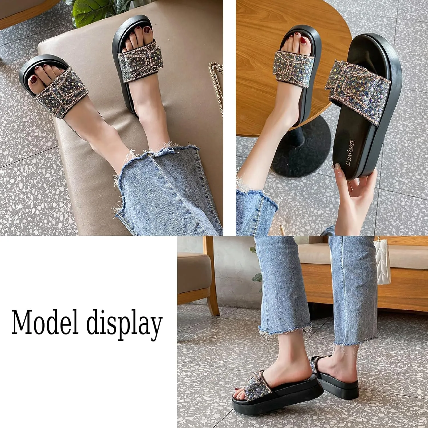 Women's Rhinestone Bow Platform Cloud Slides Sandals Soft Memory Foam Padded Chunky Platform Fashion Comfy Slippers Non-Slip Round Head Slip On Summer Beach Slides