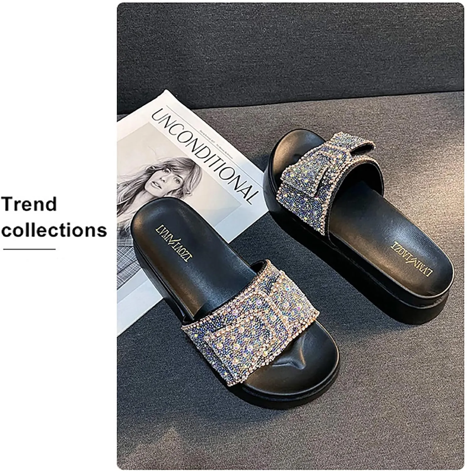 Women's Rhinestone Bow Platform Cloud Slides Sandals Soft Memory Foam Padded Chunky Platform Fashion Comfy Slippers Non-Slip Round Head Slip On Summer Beach Slides