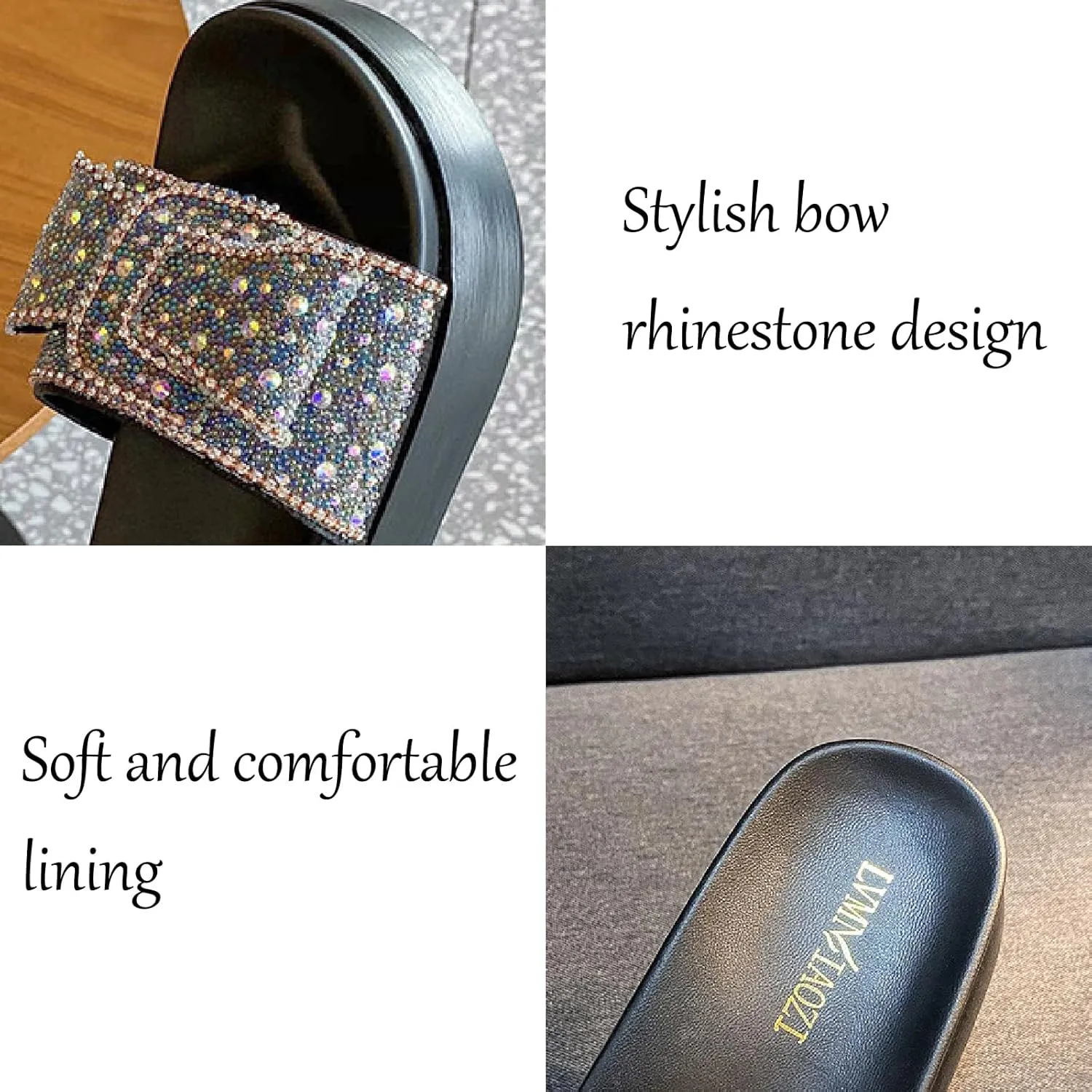 Women's Rhinestone Bow Platform Cloud Slides Sandals Soft Memory Foam Padded Chunky Platform Fashion Comfy Slippers Non-Slip Round Head Slip On Summer Beach Slides