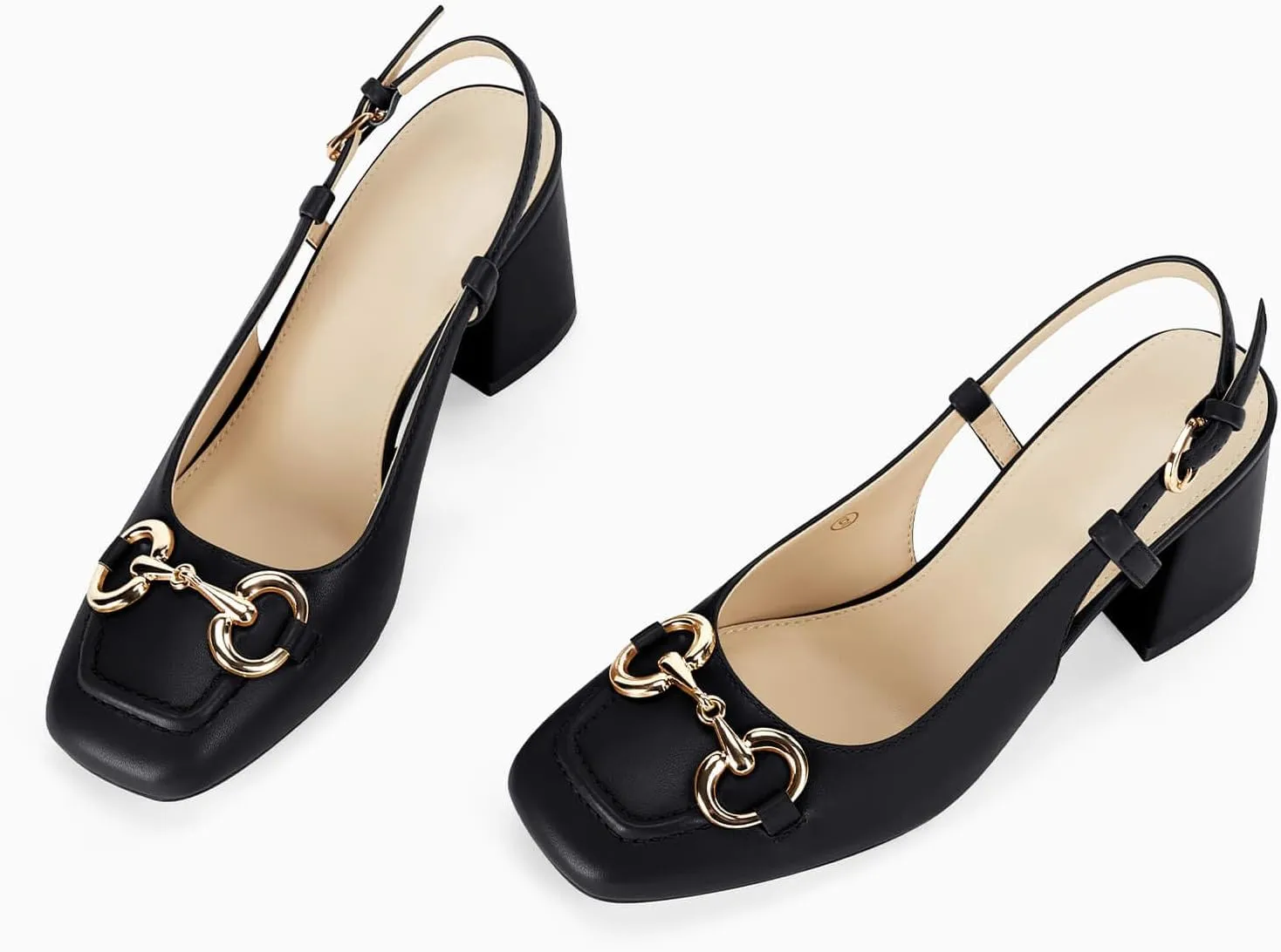 Womens Slingback Block Heels Closed Square Toe Dress Work Shoes Slip on Buckle Strap Business Pumps