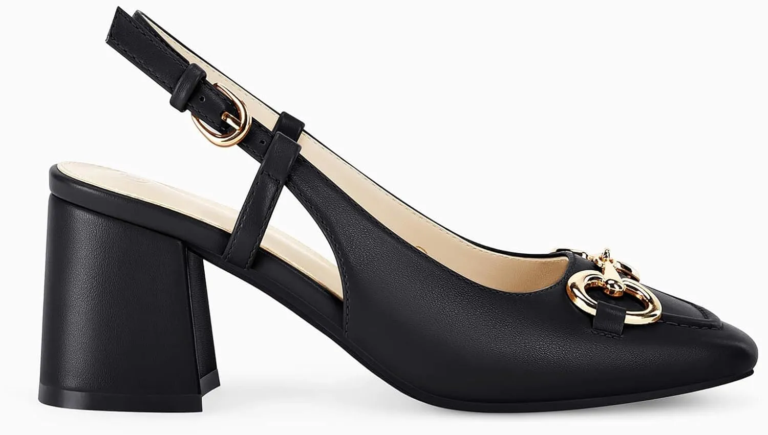 Womens Slingback Block Heels Closed Square Toe Dress Work Shoes Slip on Buckle Strap Business Pumps