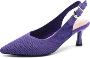 Women's Slingback Kitten Heels Pointed Toe Knit Pumps Slip On Dress Shoes