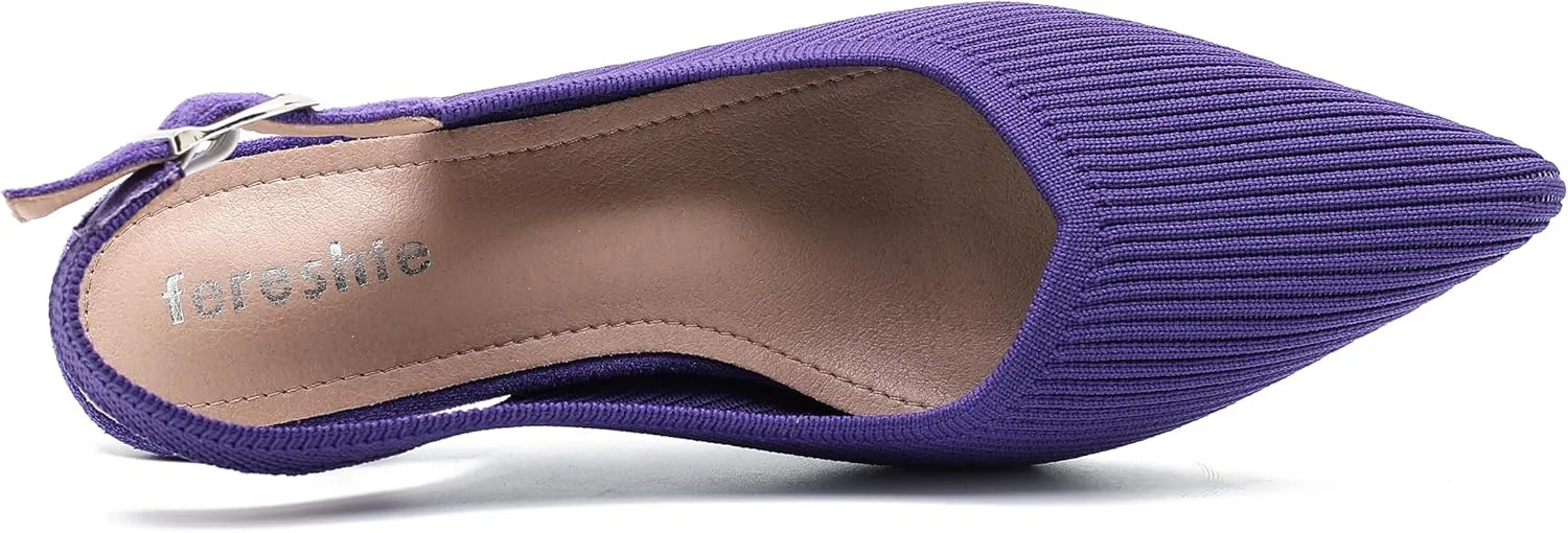 Women's Slingback Kitten Heels Pointed Toe Knit Pumps Slip On Dress Shoes