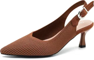 Women's Slingback Kitten Heels Pointed Toe Knit Pumps Slip On Dress Shoes
