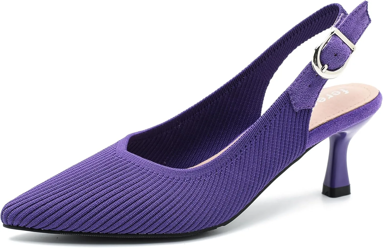 Women's Slingback Kitten Heels Pointed Toe Knit Pumps Slip On Dress Shoes