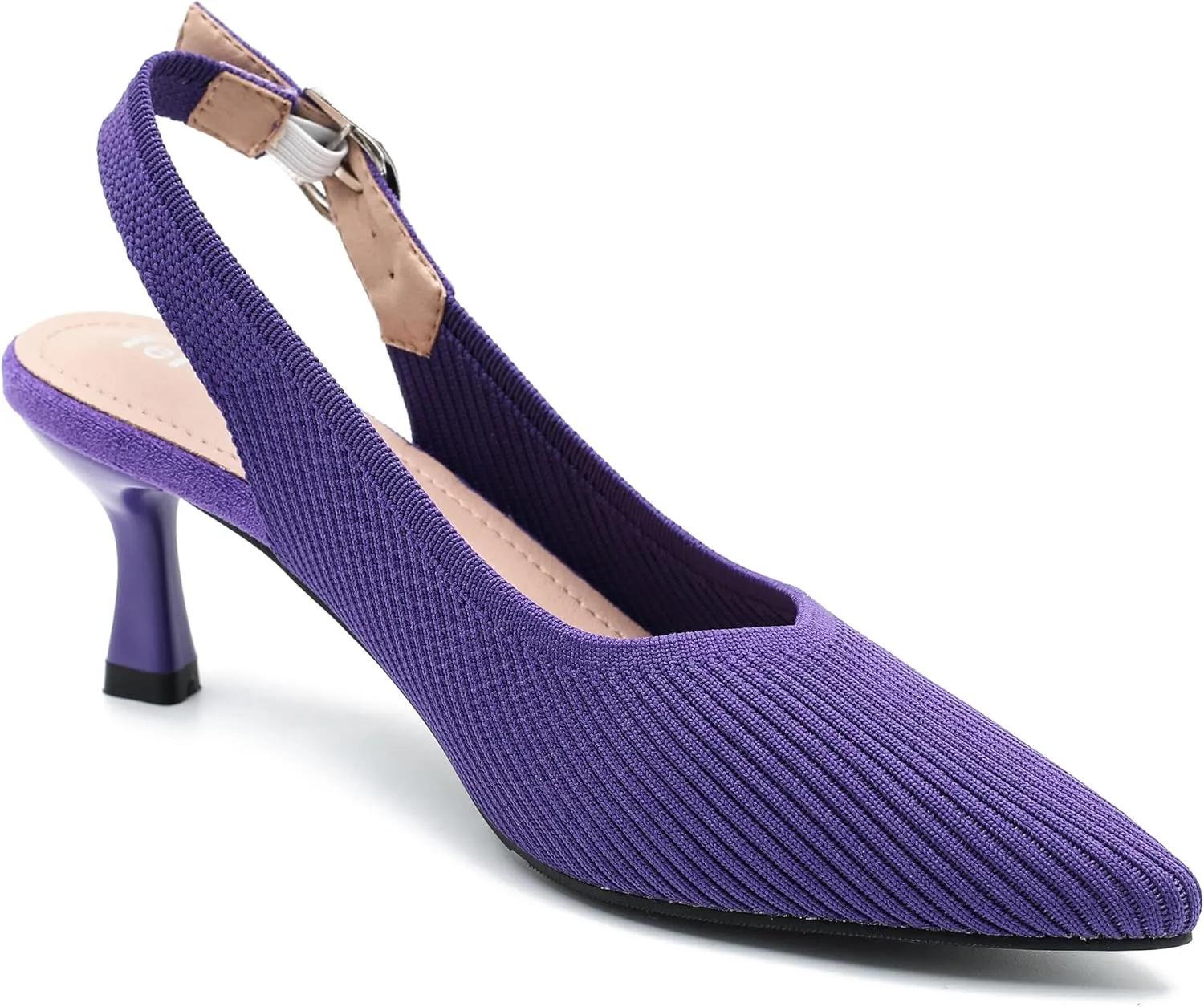 Women's Slingback Kitten Heels Pointed Toe Knit Pumps Slip On Dress Shoes