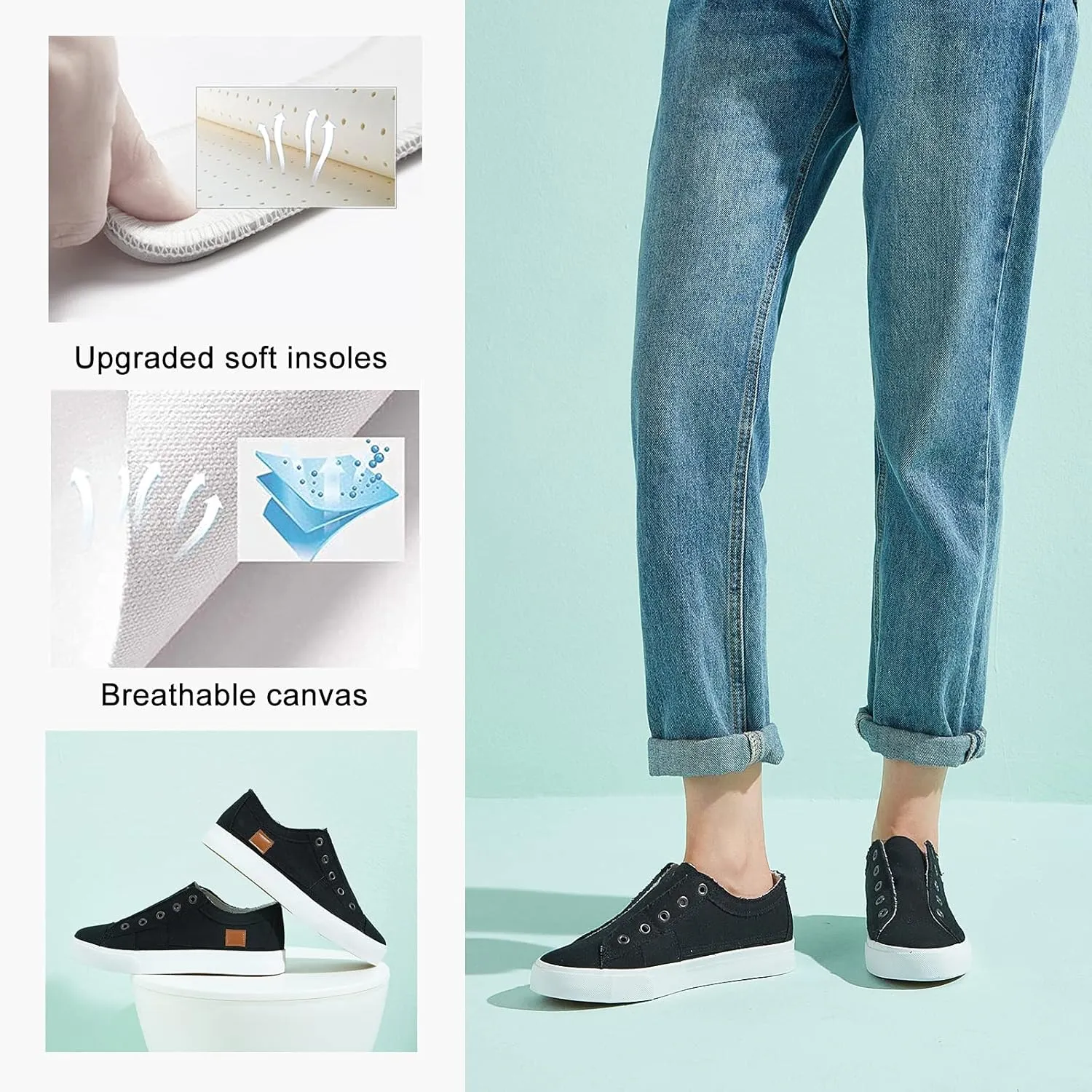 Women's Slip on Shoes Non Slip Fashion Canvas Sneakers Low Top Casual Shoes