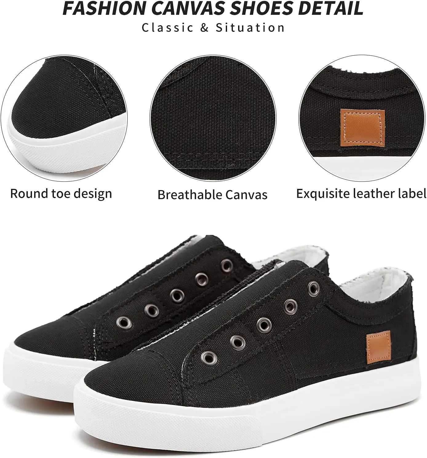 Women's Slip on Shoes Non Slip Fashion Canvas Sneakers Low Top Casual Shoes