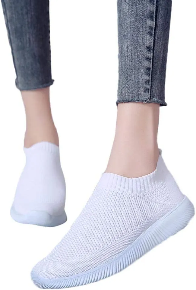 Women's Slip On Walking Shoes Running Comfortable Non Slip Work Shoes Women High Top Casual Tennis Shoes Slip On Sneakers White Tennis Shoe White Loafers