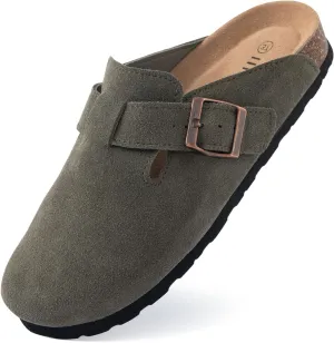 Women's Suede Clogs Cork Footbed Clogs for Women Soft Leather Adjustable Buckle Slip-on Potato Shoes Sandals
