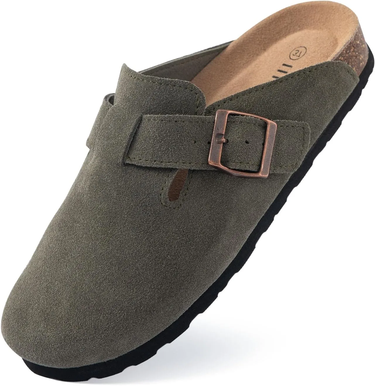Women's Suede Clogs Cork Footbed Clogs for Women Soft Leather Adjustable Buckle Slip-on Potato Shoes Sandals