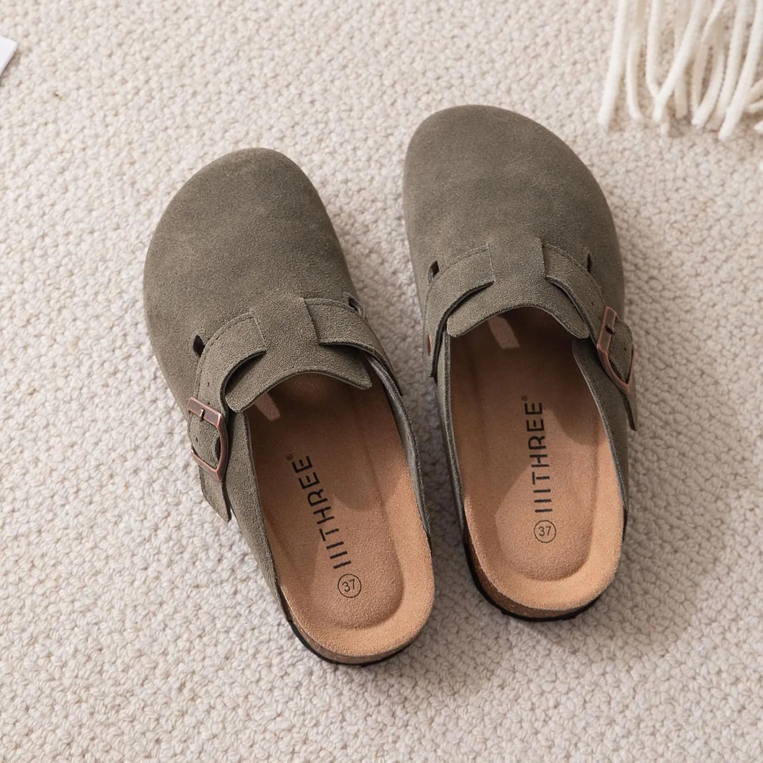Women's Suede Clogs Cork Footbed Clogs for Women Soft Leather Adjustable Buckle Slip-on Potato Shoes Sandals
