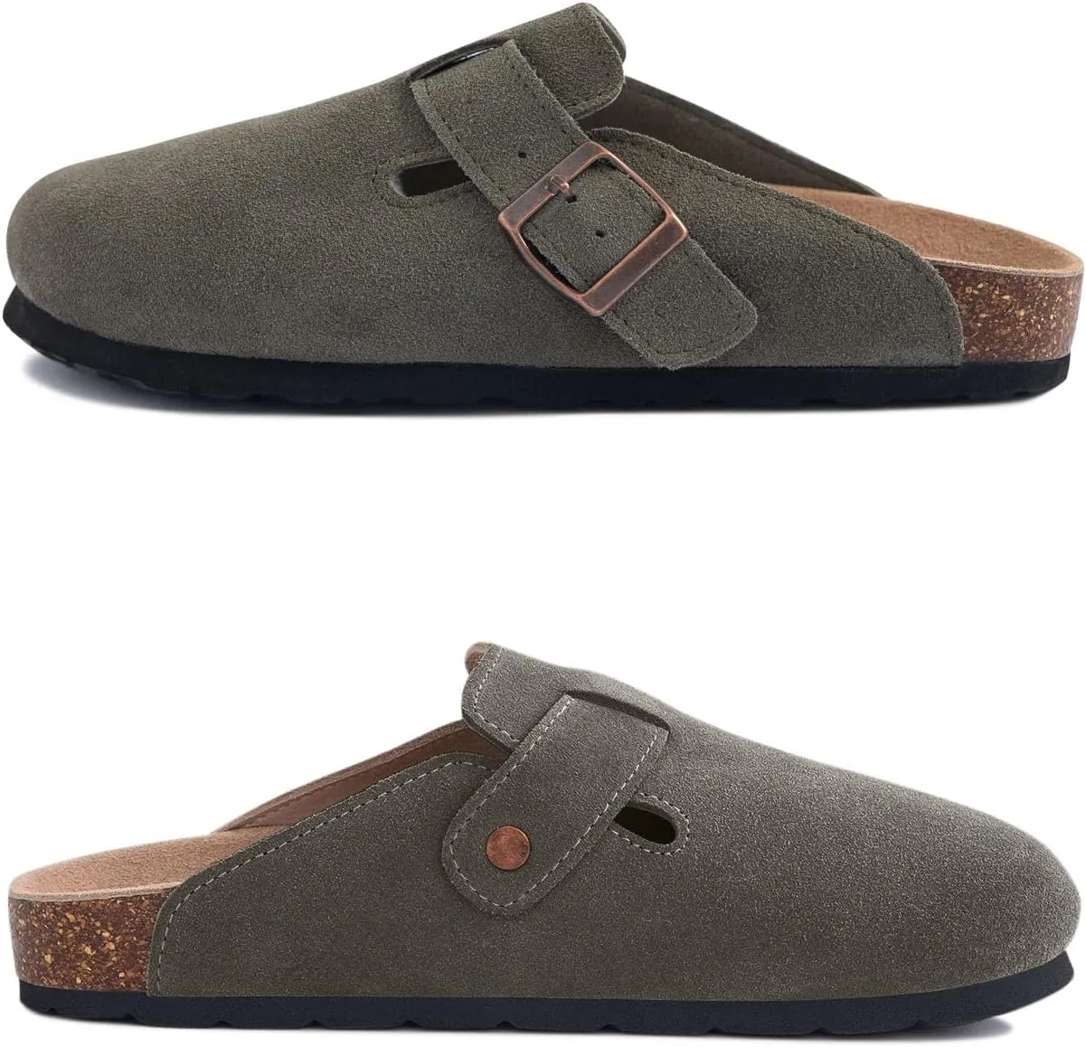 Women's Suede Clogs Cork Footbed Clogs for Women Soft Leather Adjustable Buckle Slip-on Potato Shoes Sandals