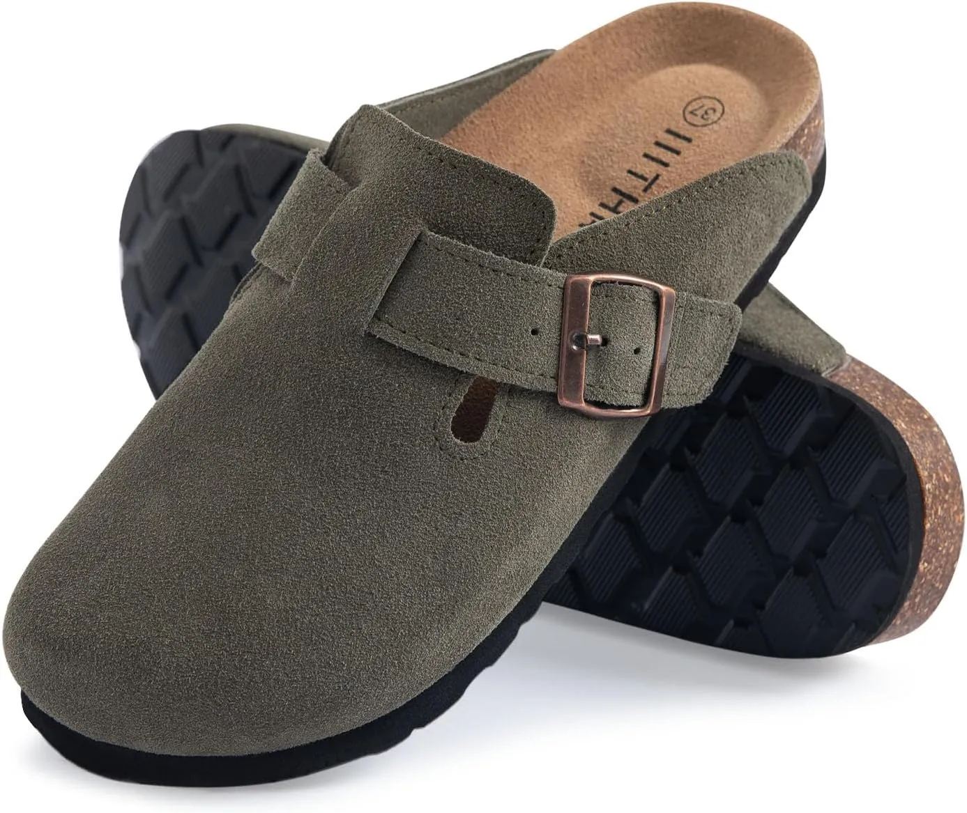 Women's Suede Clogs Cork Footbed Clogs for Women Soft Leather Adjustable Buckle Slip-on Potato Shoes Sandals