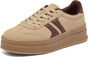 Women's Thick Sole Retro Fashion Sneakers Classic Walking Shoes Thick Rubber Lace-Up Footwear Anti Slip Trainers