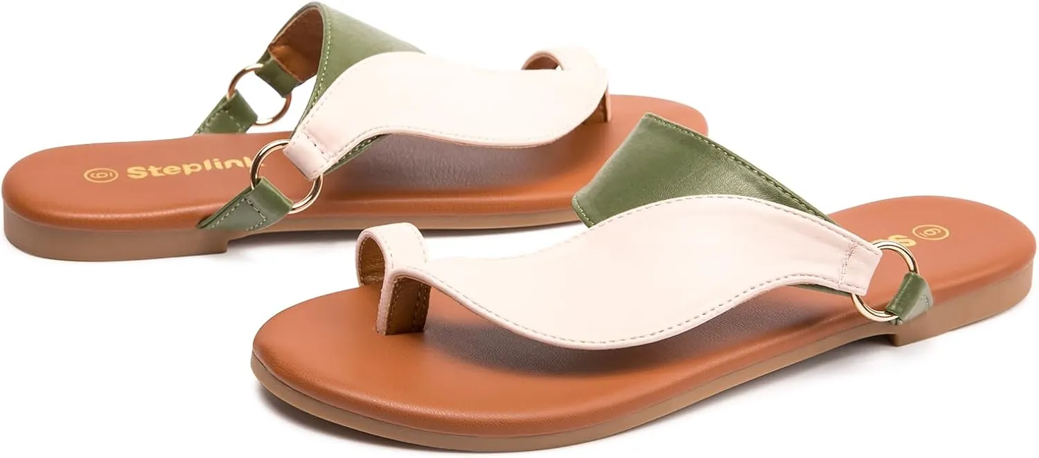 Women's Toe Loop Slide Sandals - Comfortable Slip-On Summer Flats, Lightweight and Stylish for Beach, Travel, and Daily Wear