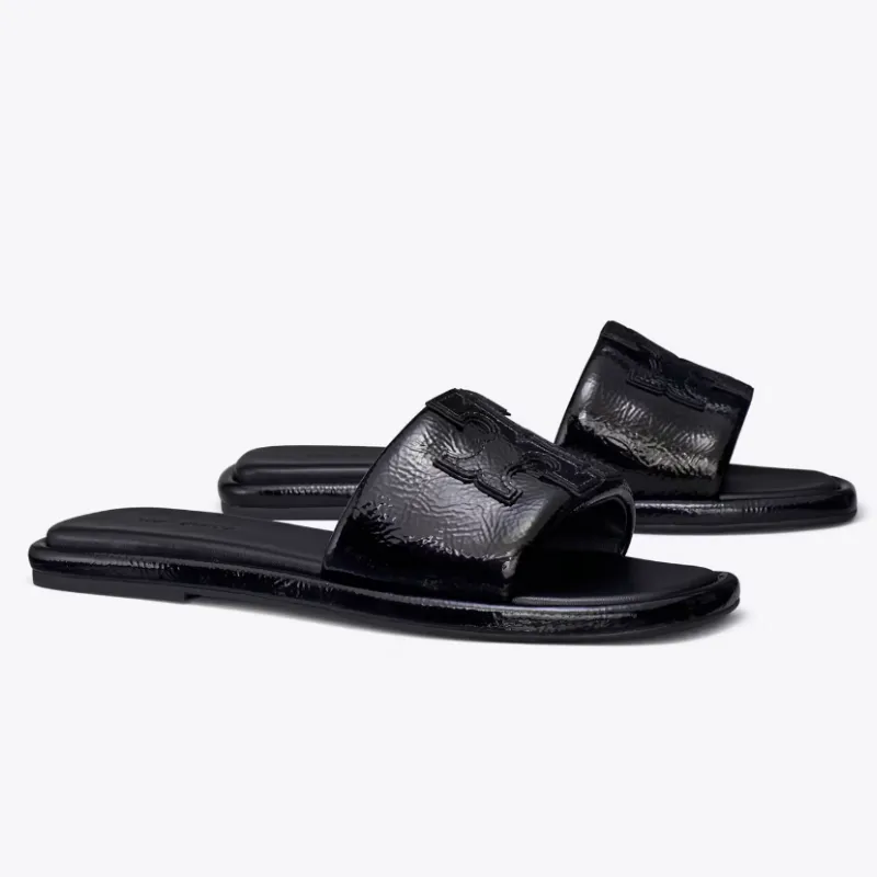 Womens | Tory Burch Double T Sport Slide Sandals Black Patent