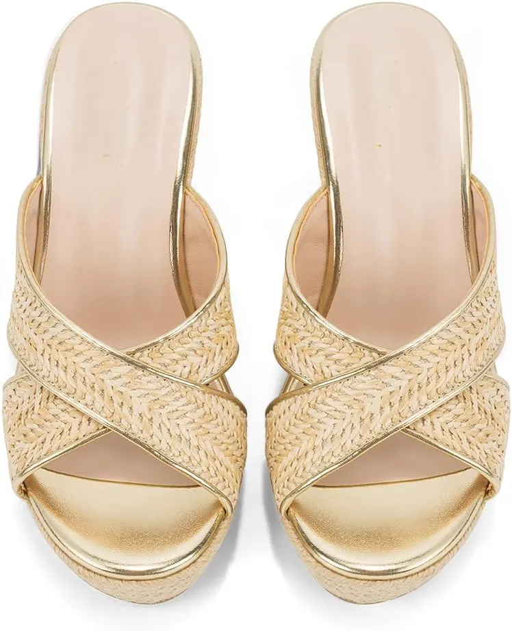 Women's Wedge Slides -Sandals - espadrilles raffia sandals -summer Open Toe platform Slip On high heel casual sandals beach comfortable slippers