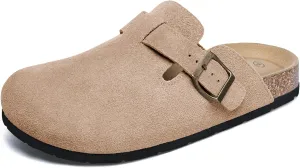 Xiakolaka Women's Suede Clogs Adjustable Buckle Slip on Footbed Home Clog Slippers