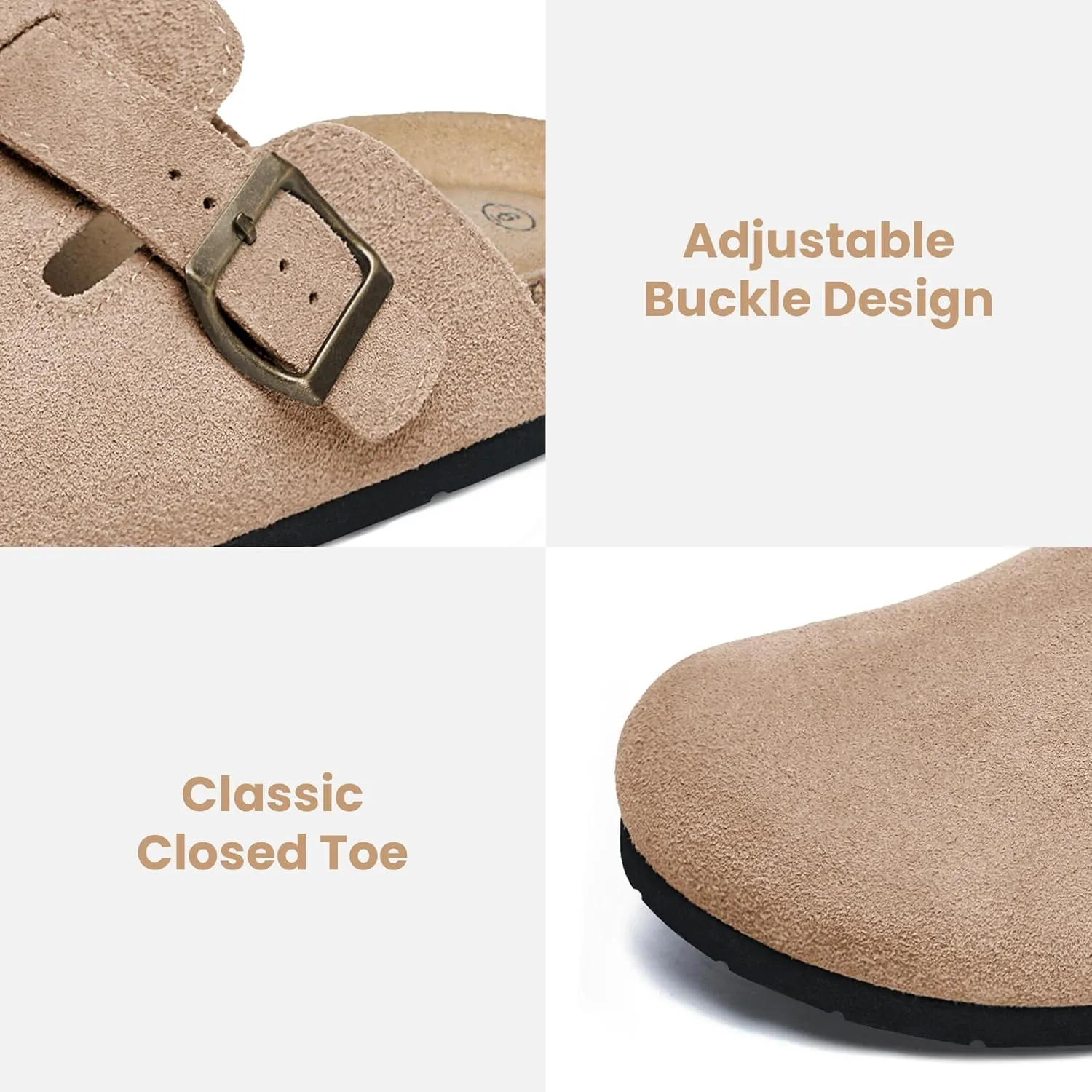 Xiakolaka Women's Suede Clogs Adjustable Buckle Slip on Footbed Home Clog Slippers