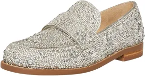 XYD Women's Sparkle Penny Loafer Flat Rhinestone Studded Closed Toe Dressy Glam Low Heel Slip On Evening Fashion Shoes