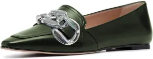 YDN Women Chic Closed Toe Ballet Flats Metal Chain Slip On Pumps Loafers Soft Walking Shoes