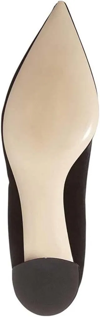 YDN Women Chunky Low Heel Pumps Pointy Toe Suede Slip On Classic Casual Block Shoes