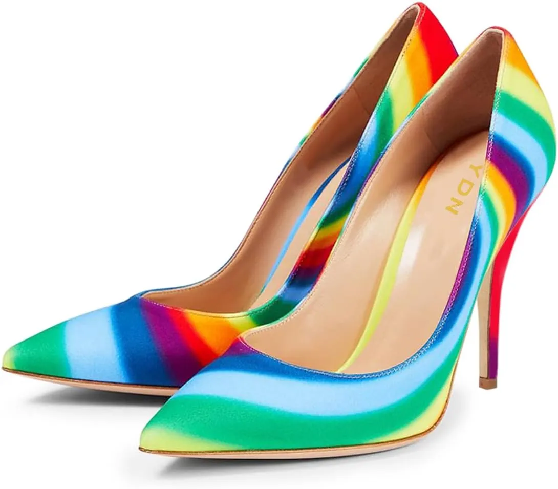 YDN Women's Chic Pointed Closed Toe Mid Heel Pumps Slip on Stiletto Slide Dress Shoe for Party Prom Size 4-15 US