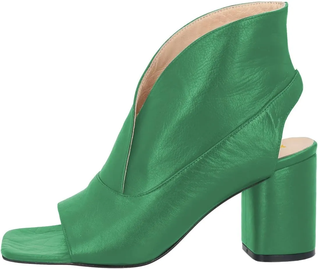 YDN Women's Open Square Toe Ankle Booties Chunky Block High Heels Pull On Backless Sandal Boots Dress Party Stylish Shoes Size 4-16 US