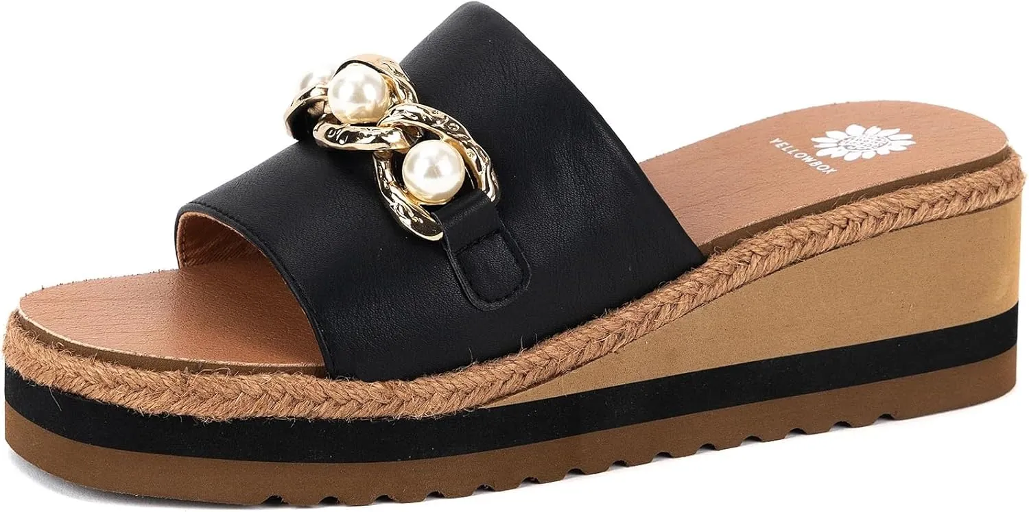 Yellow Box Women's Adelfia Wedge Sandal, Round Toe, Medium-High 2.25 Inch Heel, 1.25 Inch Platform Comfortable Flip-Flop
