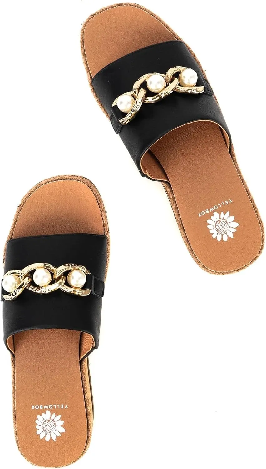 Yellow Box Women's Adelfia Wedge Sandal, Round Toe, Medium-High 2.25 Inch Heel, 1.25 Inch Platform Comfortable Flip-Flop