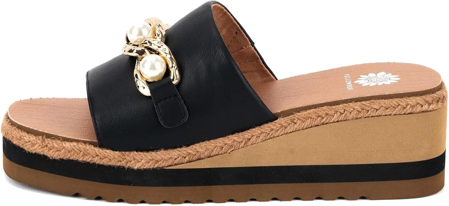 Yellow Box Women's Adelfia Wedge Sandal, Round Toe, Medium-High 2.25 Inch Heel, 1.25 Inch Platform Comfortable Flip-Flop