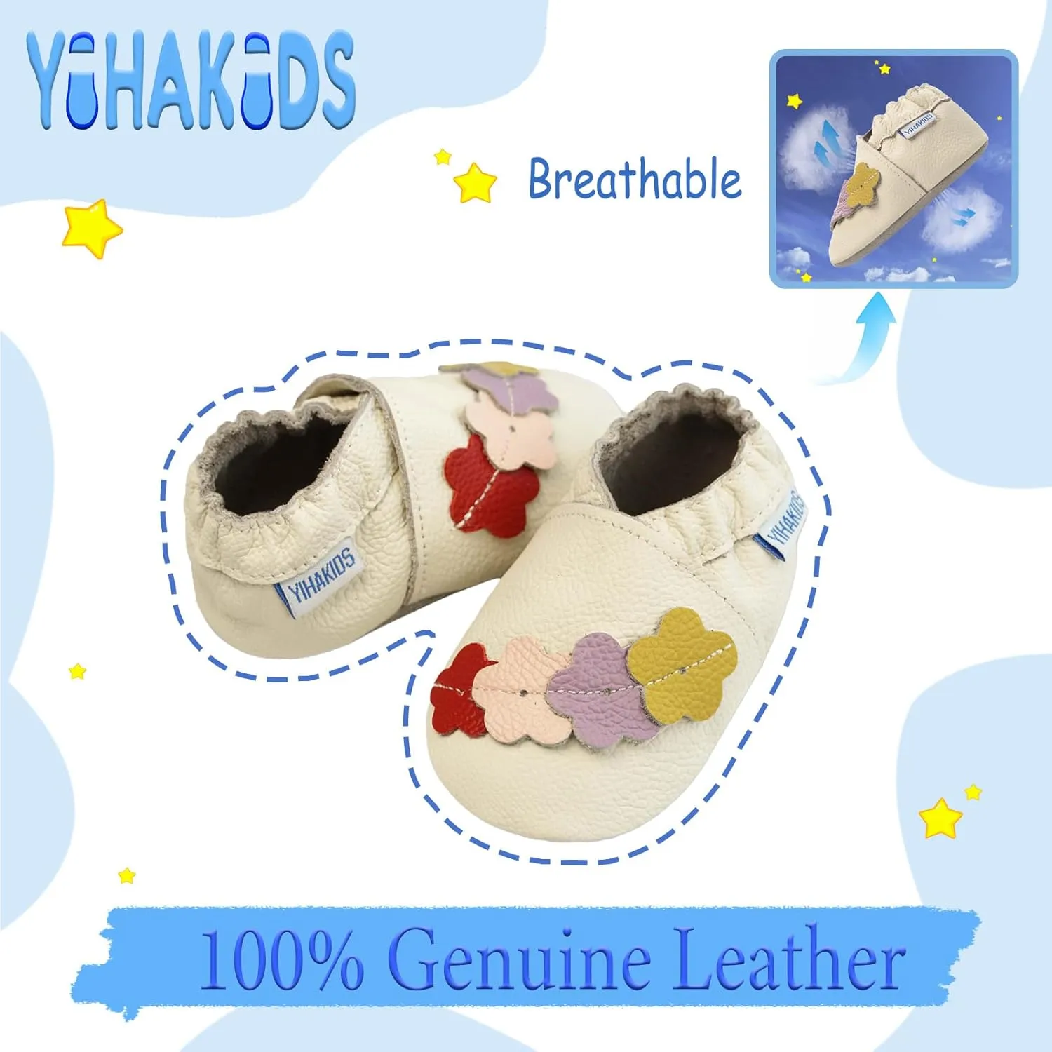 YIHAKIDS Baby Leather Shoes Soft Sole First Walking Moccasins Infants Toddler Boys Girls Crawling Slippers Slip-on Shoes with Elastic Ankle