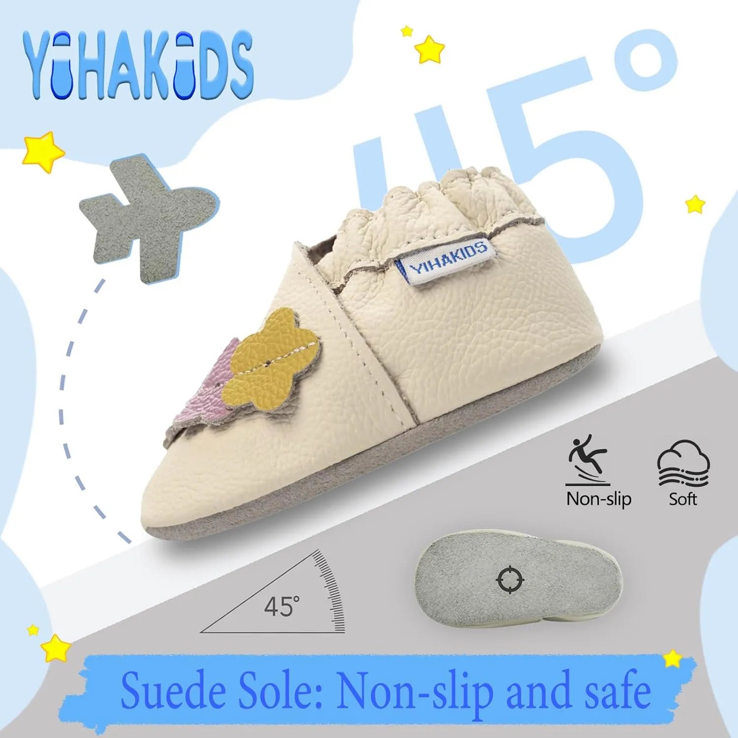 YIHAKIDS Baby Leather Shoes Soft Sole First Walking Moccasins Infants Toddler Boys Girls Crawling Slippers Slip-on Shoes with Elastic Ankle
