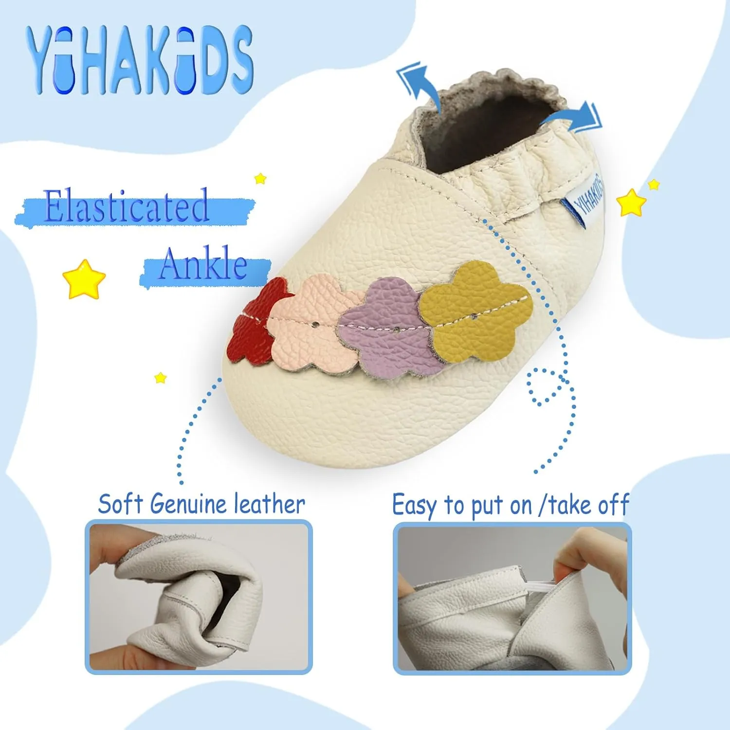 YIHAKIDS Baby Leather Shoes Soft Sole First Walking Moccasins Infants Toddler Boys Girls Crawling Slippers Slip-on Shoes with Elastic Ankle