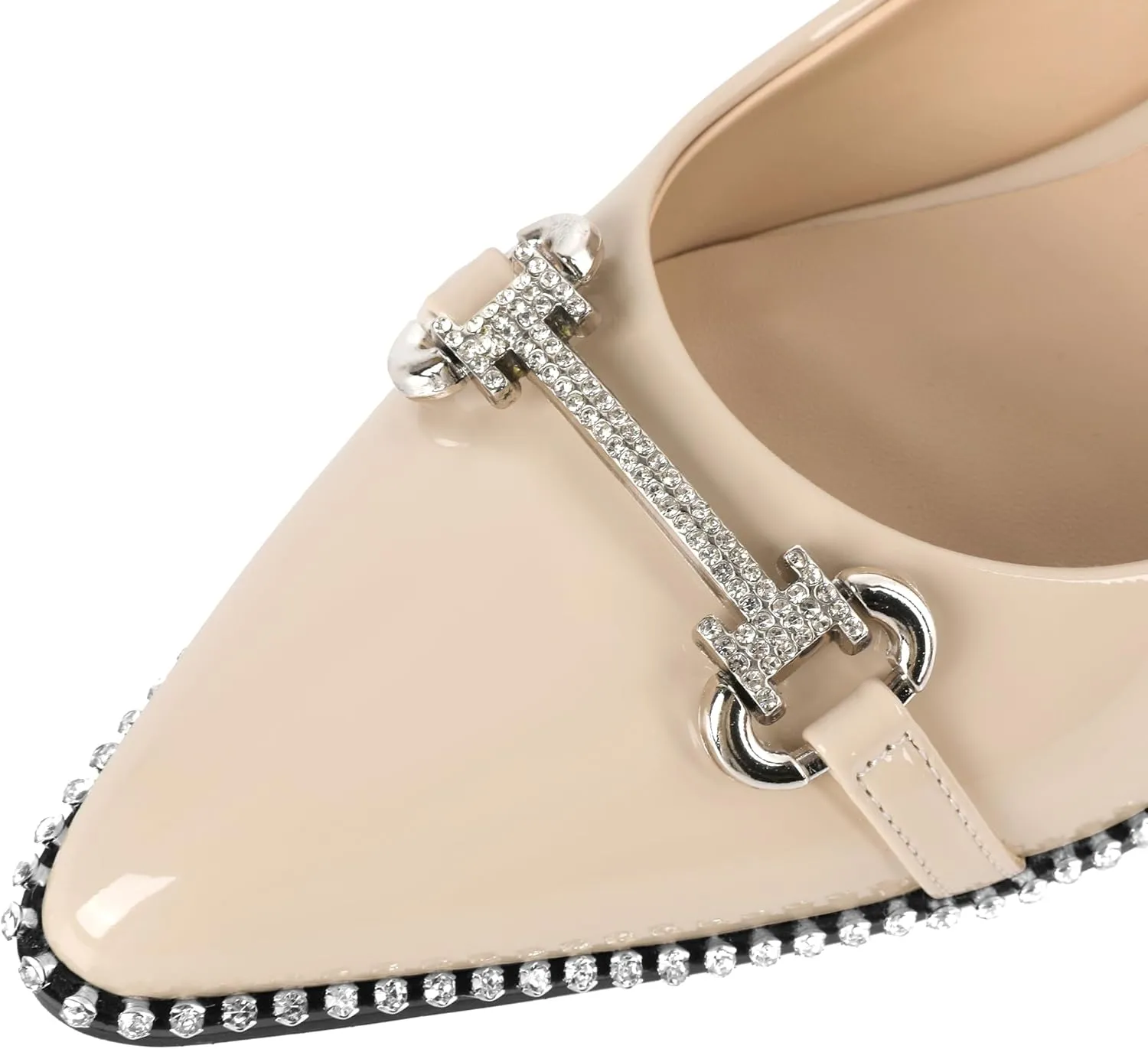 YODEKS Women Low Kitten Heel Pumps Slip On 1.5 Inch Pointed Toe Rhinestones Buckle Shoes Size 5-13