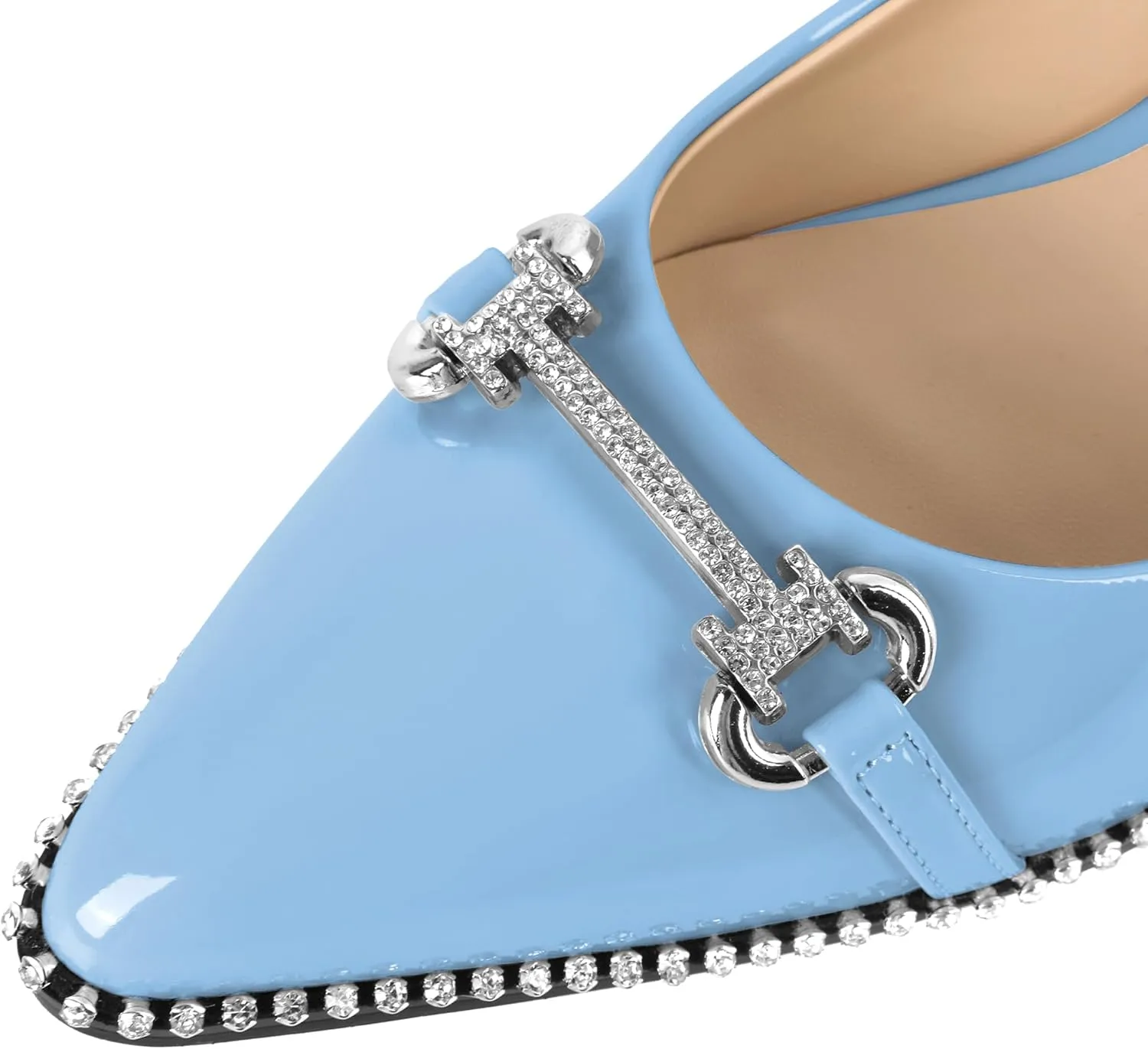 YODEKS Women Low Kitten Heel Pumps Slip On 1.5 Inch Pointed Toe Rhinestones Buckle Shoes Size 5-13