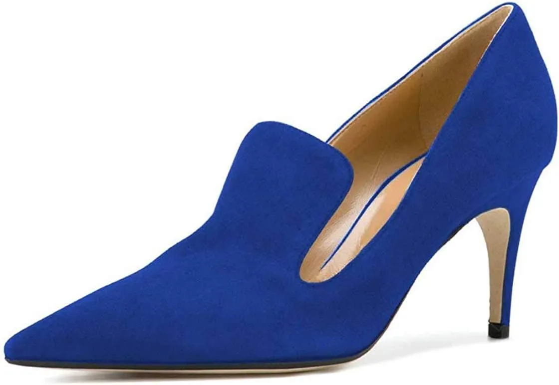 YODEKS Womens Kitten Heel Pumps Point Toe Mid Heels Slip On 6.5cm Stiletto Heels Pumps Dress Party Office Shoes