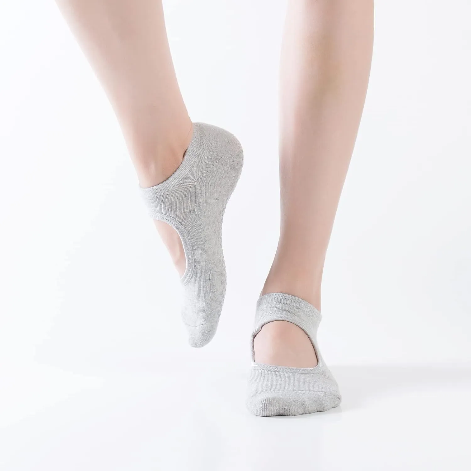 Yoga Pilates Toe Socks Toeless Socks with Grips for Women Non Slip Cushioned Low Cut Ankle Socks for Dance