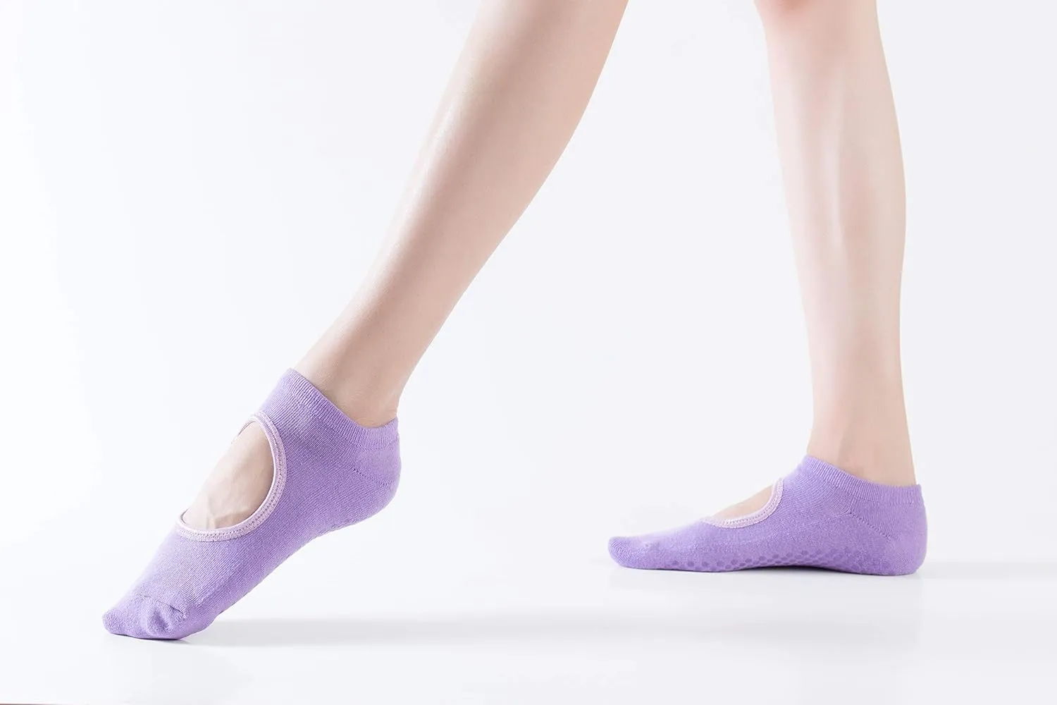 Yoga Pilates Toe Socks Toeless Socks with Grips for Women Non Slip Cushioned Low Cut Ankle Socks for Dance