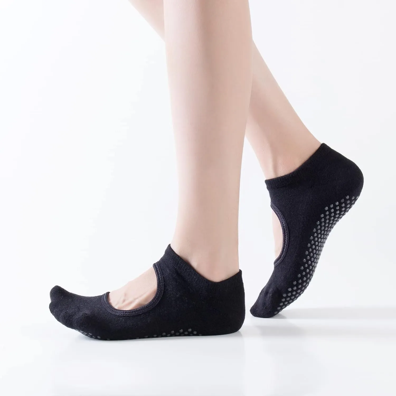 Yoga Pilates Toe Socks Toeless Socks with Grips for Women Non Slip Cushioned Low Cut Ankle Socks for Dance