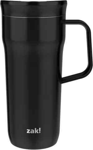 Zak Designs Harmony Tumbler for Travel or At Home, 20oz Recycled Stainless Steel is Splash-Proof and Vacuum Insulated with Slide Lid and Handle (Ebony Black)